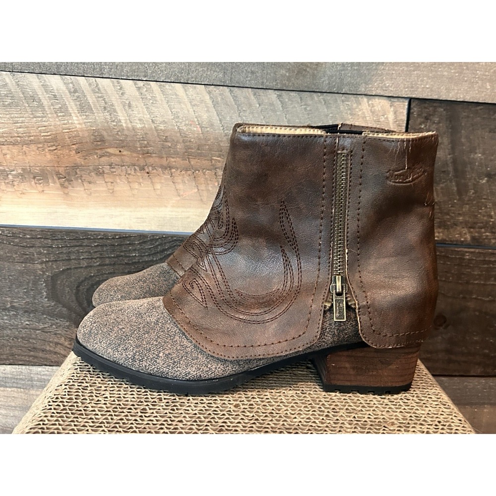 Von Dutch Diamond Brown Boots Ankle Side‎ Zip 7M